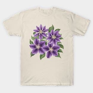 Vintage Purple Clematis Flower Botanical T-Shirt